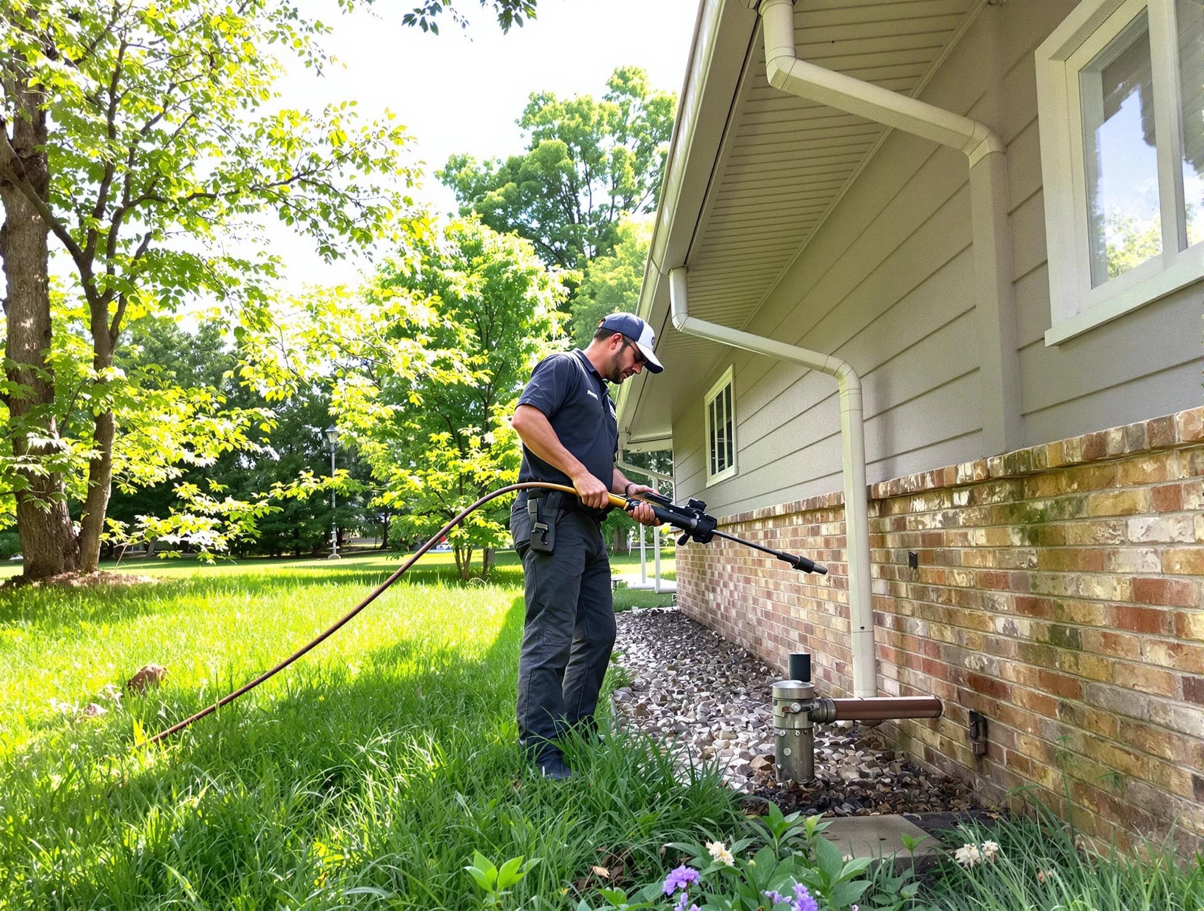 Solon Roofing Company removing debris from a downspout in Solon, OH