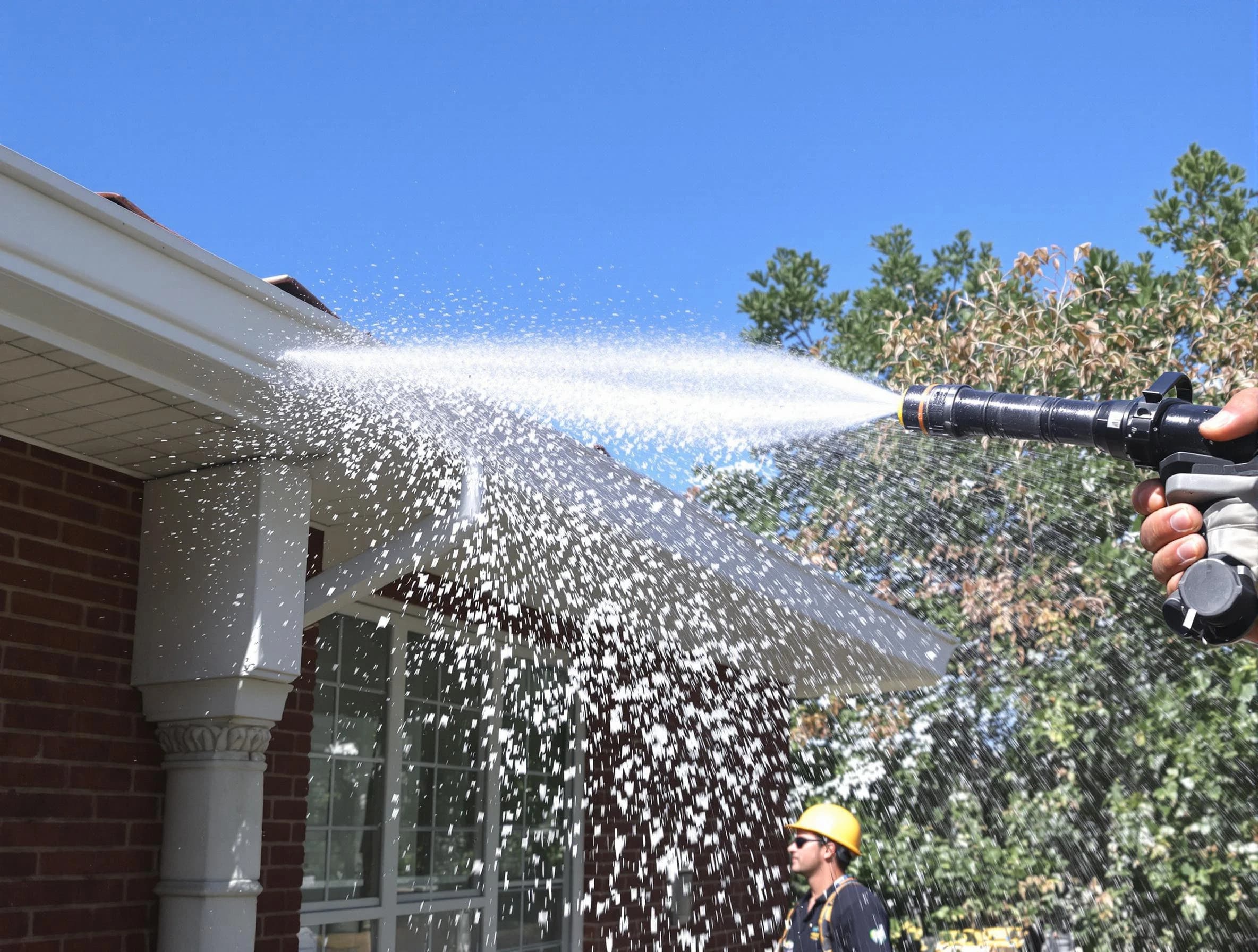 Cleared downspout by Solon Roofing Company ensuring unrestricted flow in Solon, OH