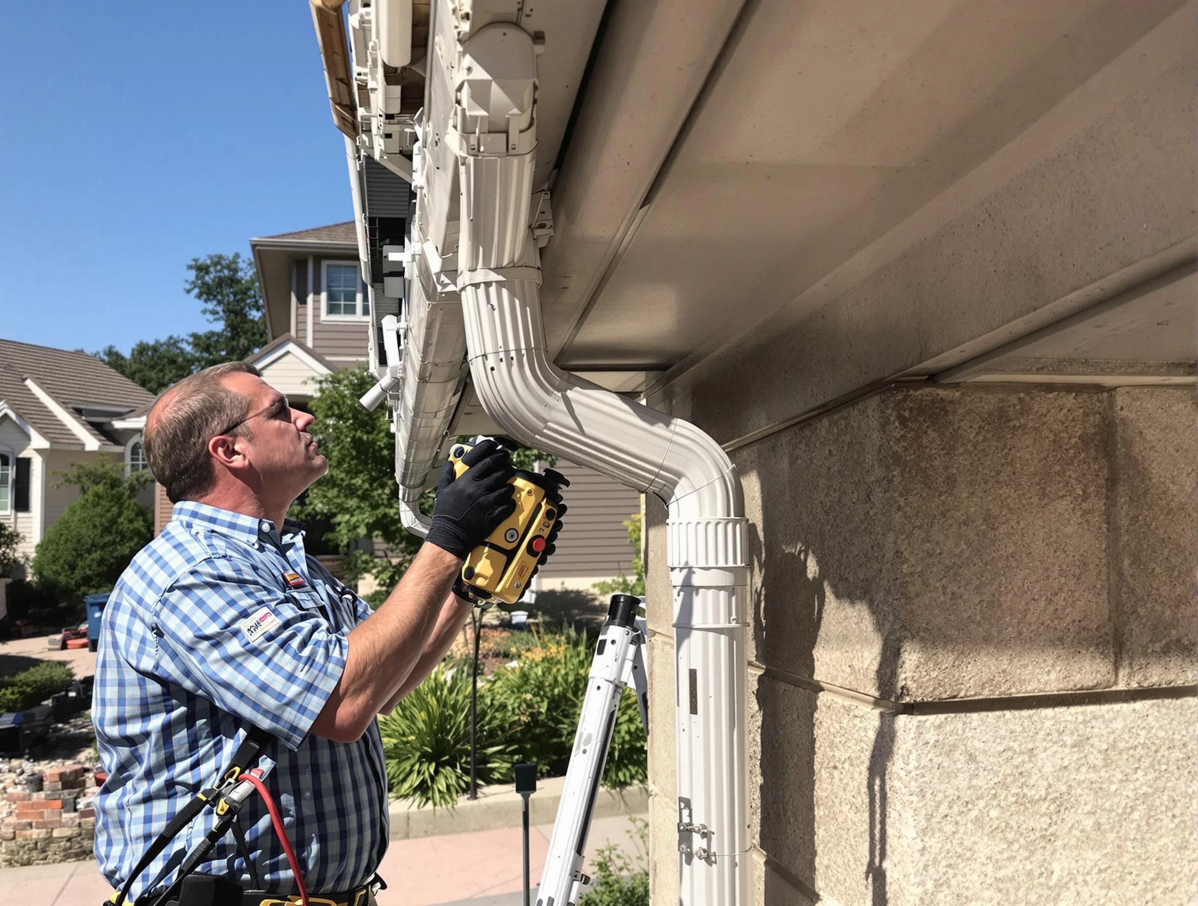 Close-up of a restored downspout system by Solon Roofing Company in Solon, OH