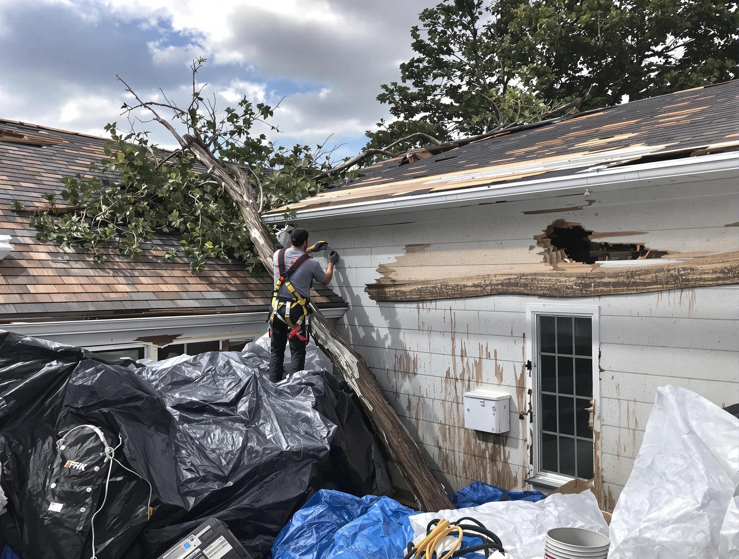 Solon Roofing Company technicians handling urgent roof damage in Solon, OH