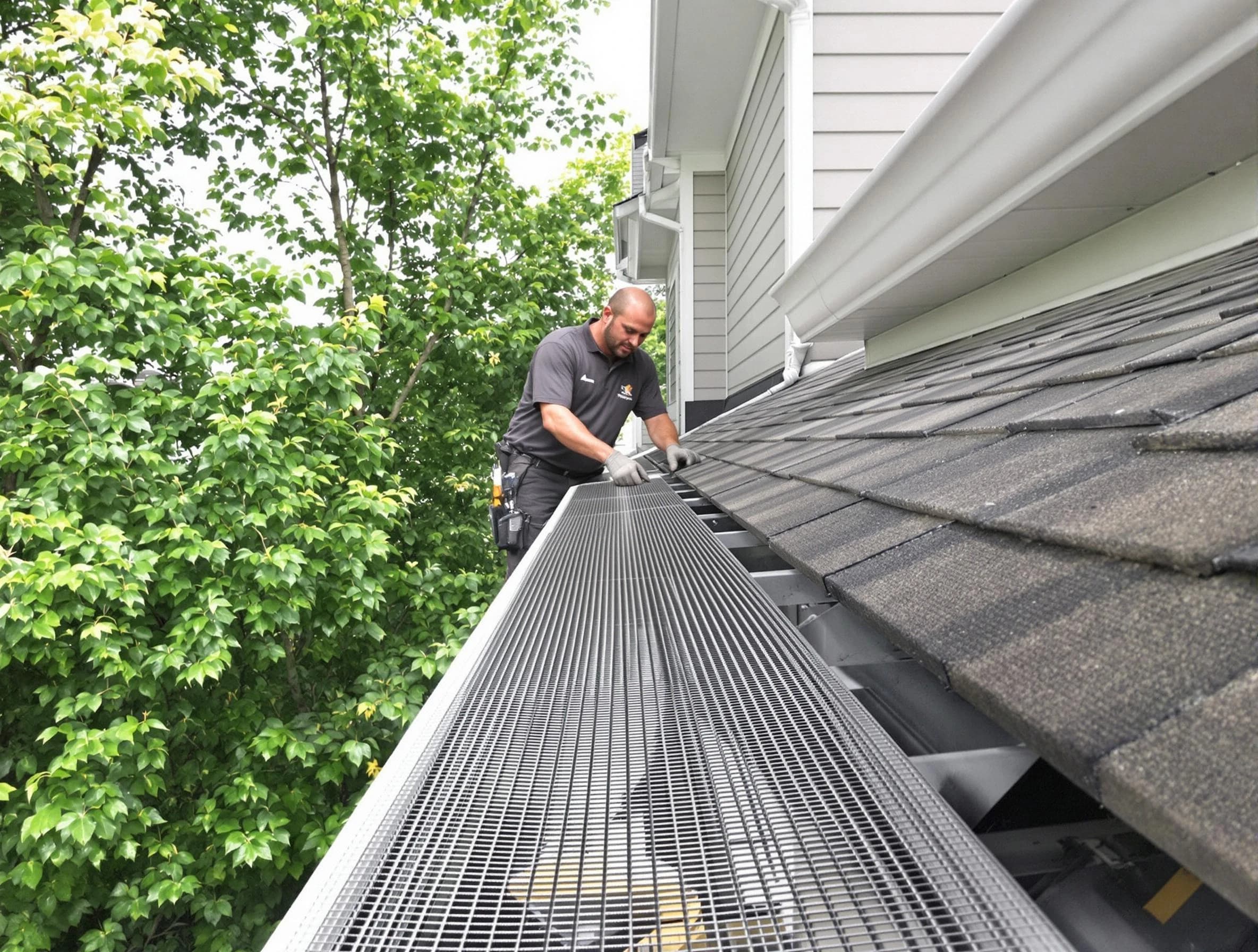 Close-up of gutter guards installed by Solon Roofing Company in Solon, OH