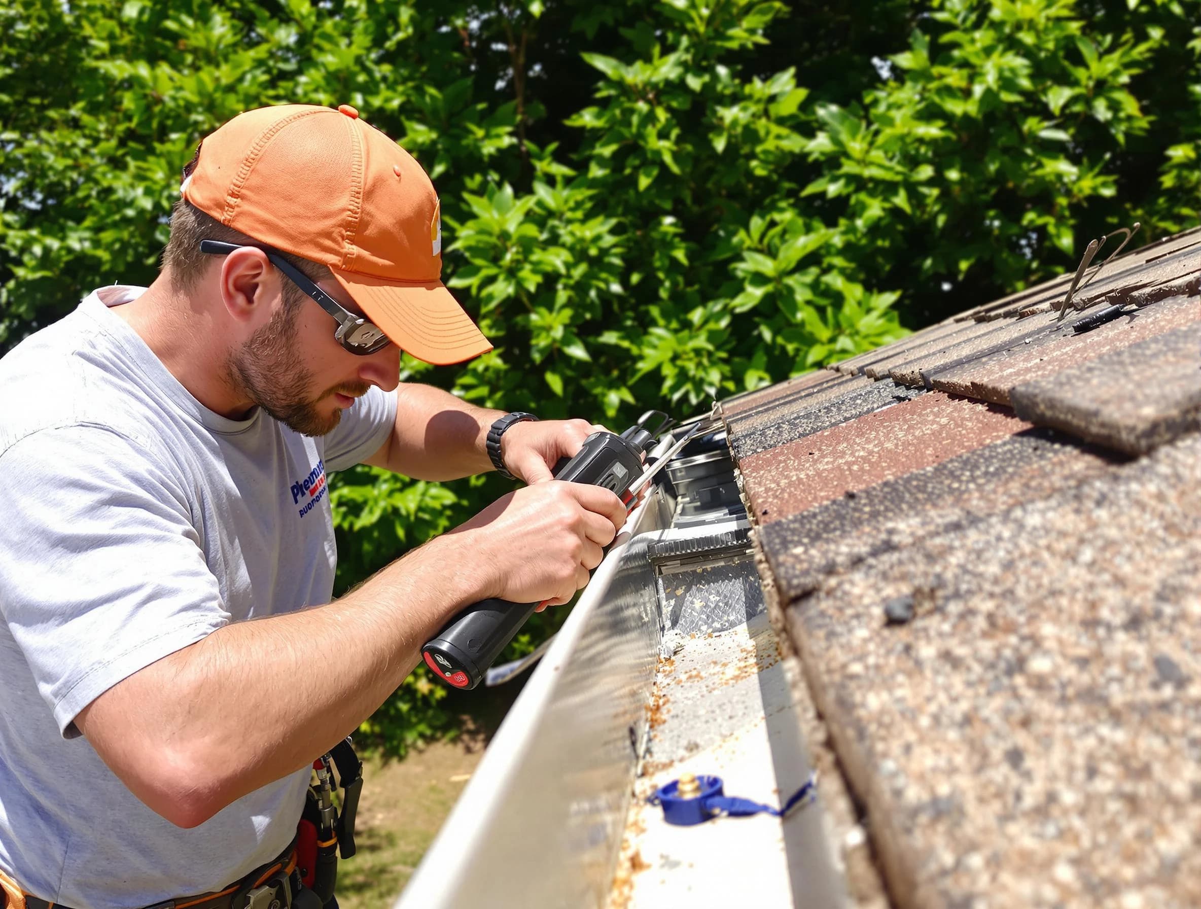 Solon Roofing Company specialists conducting a gutter repair in Solon, OH