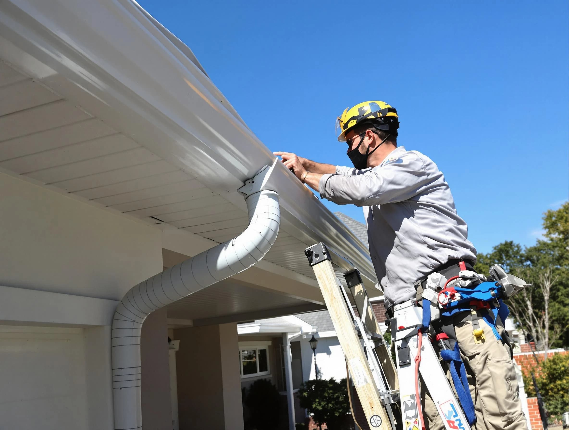 Close-up on a freshly sealed gutter joint by Solon Roofing Company in Solon, OH