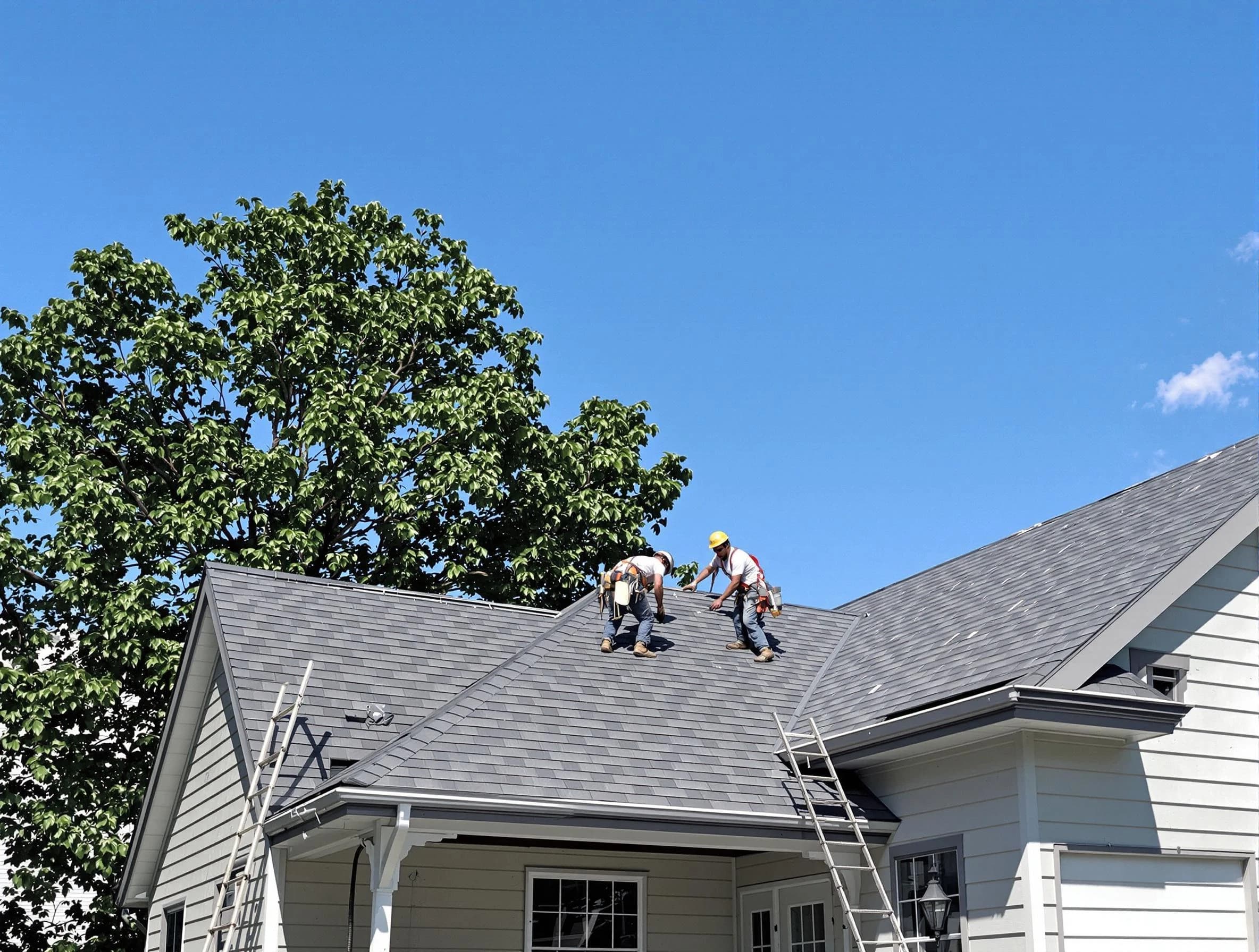 Solon Roofing Company crew finalizing a roof installation in Solon, OH