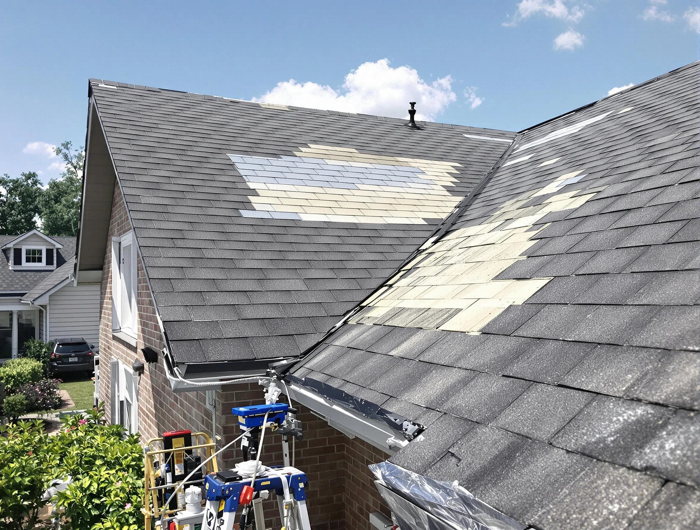 Close-up of roof repairs by Solon Roofing Company in Solon, OH