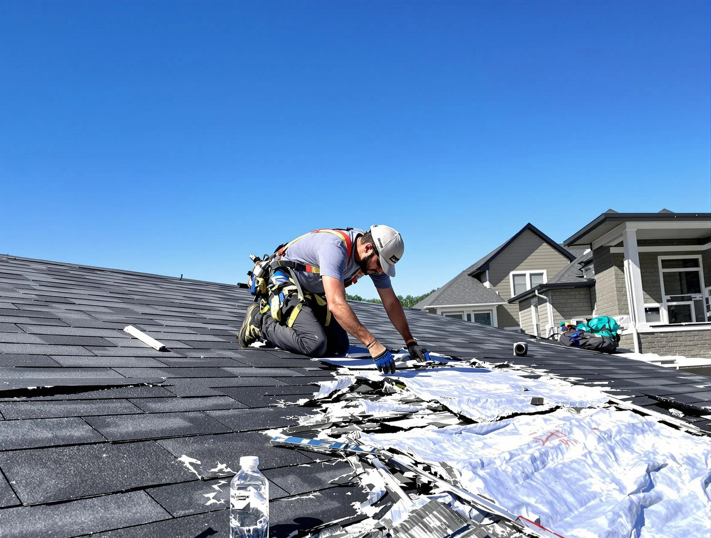 Solon Roofing Company repairing a roof section in Solon, OH