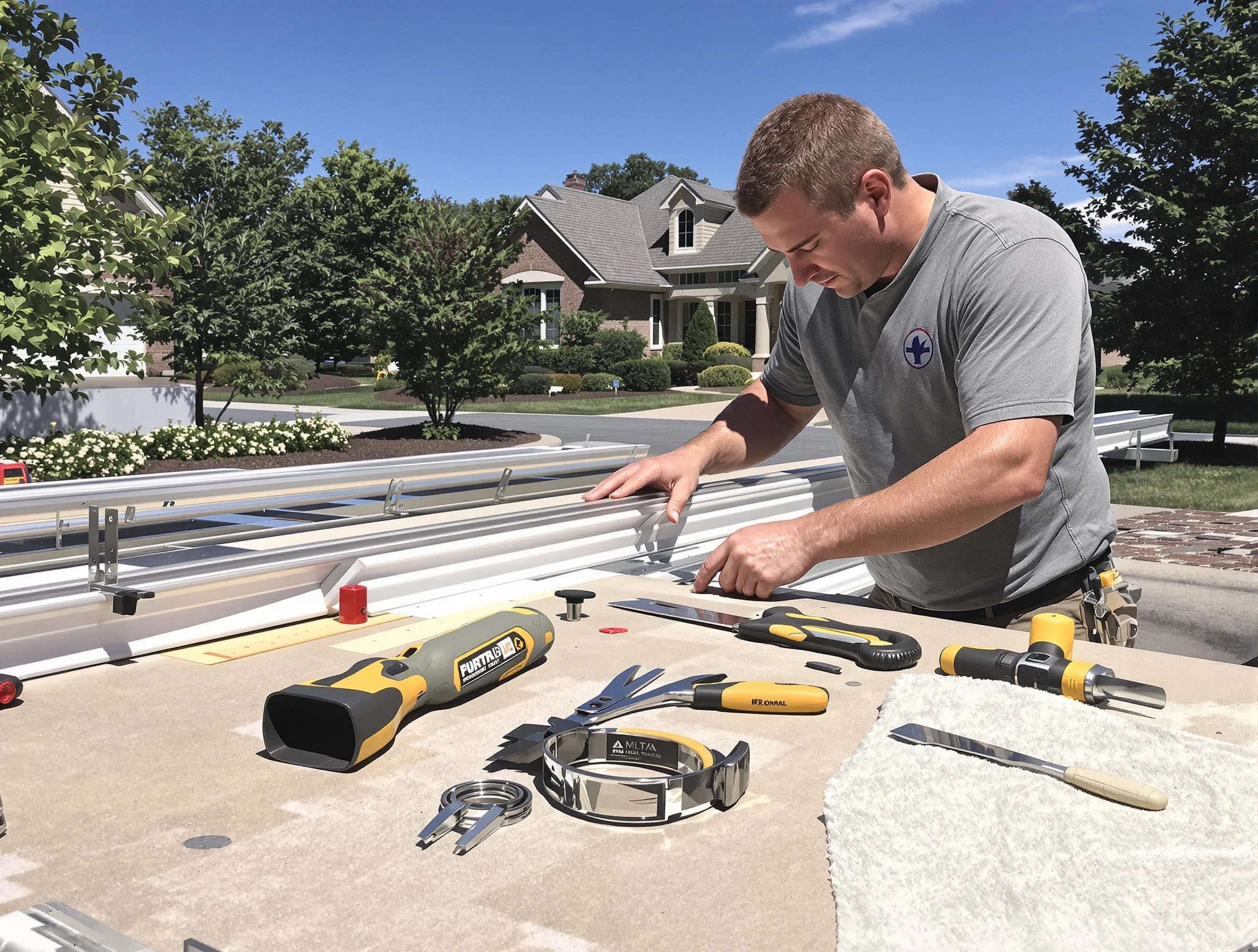 Freshly installed seamless gutter by Solon Roofing Company in Solon, OH