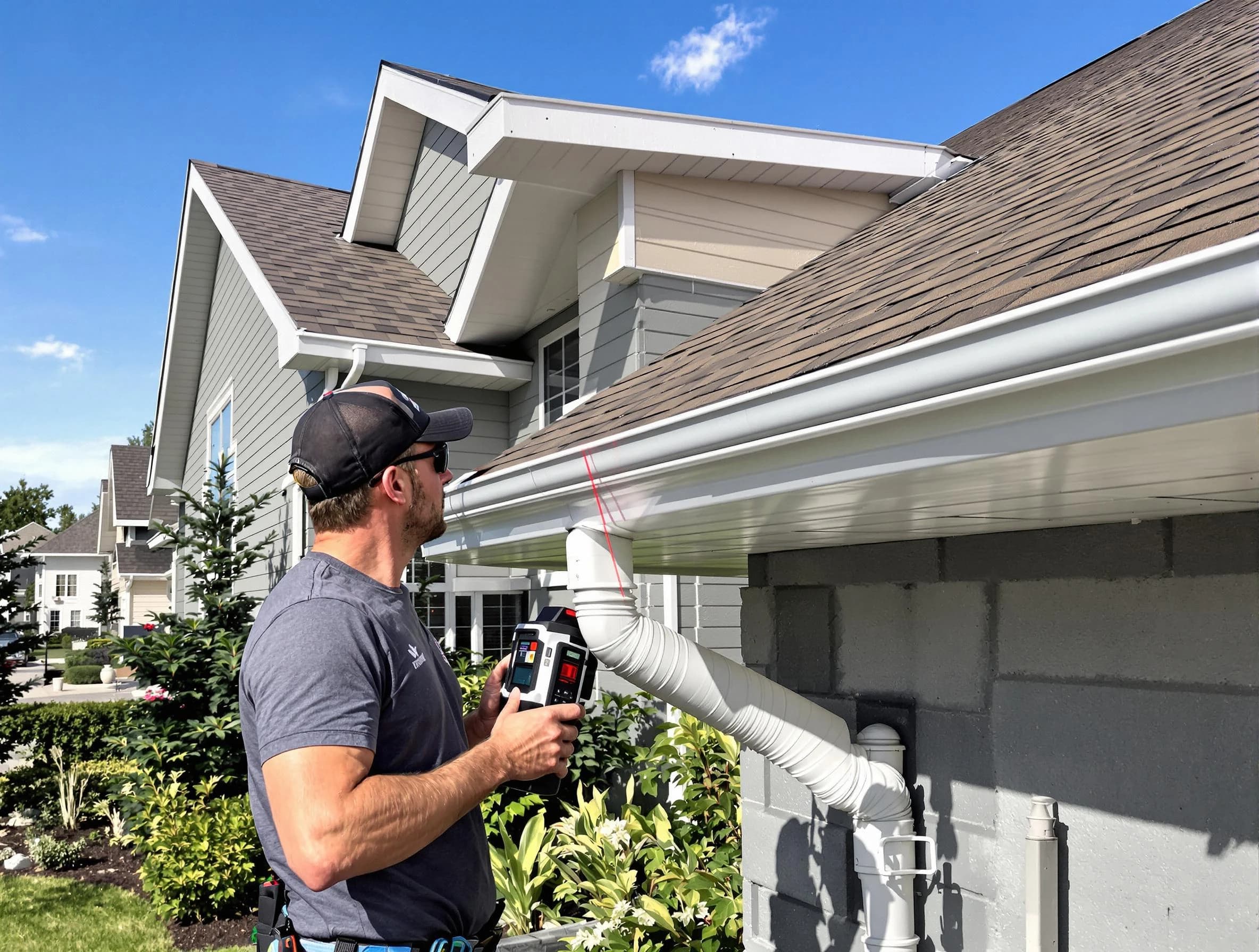 Solon Roofing Company installing seamless gutters in Solon, OH